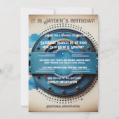 Invitation Blue Gold Steampunk fête d'anniversaire (Dos)