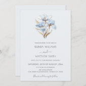 Invitation Blue Gold Styleized Flowers Minimalist (Devant / Derrière)