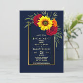 Invitation Blue Gold Sunflower Red Rose Engagement (Debout devant)