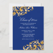 Invitation Blue Gold Swirl Graduation Party (Devant)