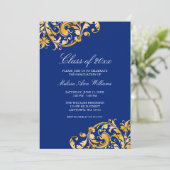 Invitation Blue Gold Swirl Graduation Party (Debout devant)