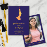 Blue Gold Tassel Cute Photo 2025 Graduation Party