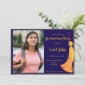 Invitation Blue Gold Tassel Elegant 2025 Graduation Party (Debout devant)