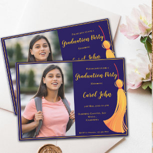 Invitation Blue Gold Tassel Elegant 2025 Graduation Party