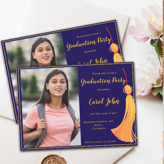 Invitation Blue Gold Tassel Elegant 2025 Graduation Party
