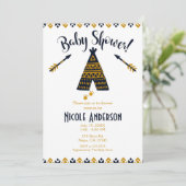 Invitation Blue & Gold Tepee Moderne Baby shower chic (Debout devant)