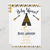 Invitation Blue & Gold Tepee Moderne Baby shower chic (Devant / Derrière)