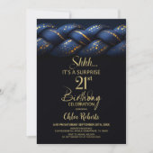 Invitation Blue Gold tresse Surprise 21e fête d'anniversaire (Devant)