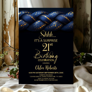 Invitation Blue Gold tresse Surprise 21e fête d'anniversaire