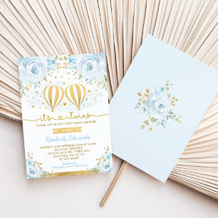 Invitation Blue Gold Twin Boys Hot Air Balloon Baby shower