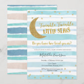 Invitation Blue Gold Twinkle Little Star Baby shower (Devant / Derrière)