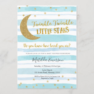 Invitation Blue Gold Twinkle Little Star Baby shower