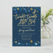 Invitation Blue Gold Twinkle Twinkle Little Star Baby shower (Debout devant)