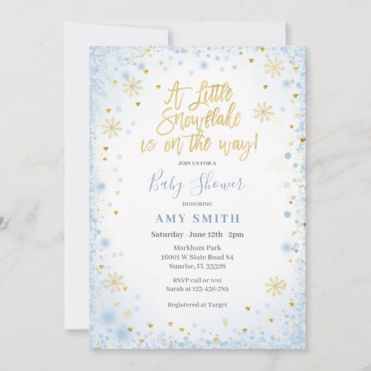 Invitation Blue Gold Un petit flocon de neige est en route (Devant)