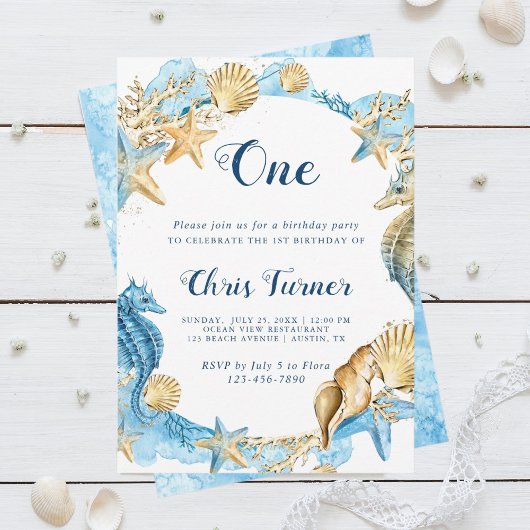 Invitation Blue & Gold Under the Sea Boy Anniversaire