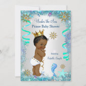 Invitation Blue Gold Under the Sea Prince Baby shower Ethniqu (Devant)