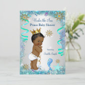 Invitation Blue Gold Under the Sea Prince Baby shower Ethniqu (Debout devant)