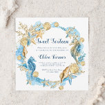 Invitation Blue & Gold Under the Sea Sweet sixteen Anniversai<br><div class="desc">Personnalisez cette invitation d'anniversaire Under the Sea avec des hippocampes,  des étoiles de mer,  des coquillages et des récifs coralliens. Pour une personnalisation plus avancée de cette conception,  cliquez sur le BOUTON OUTIL DESIGN BLEU ci-dessus ! Des articles correspondants sont également disponibles.</div>