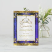 Invitation Blue Gold White Pearl Princess Quinceanera (Debout devant)