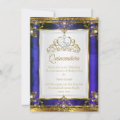Invitation Blue Gold White Pearl Princess Quinceanera (Devant)