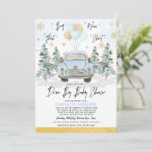 Invitation Blue Gold Winter Drive Thru Baby Boy Douche (Debout devant)