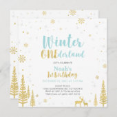 Invitation Blue & Gold Winter Onederland 1er premier annivers (Devant / Derrière)