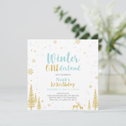 Invitation Blue & Gold Winter Onederland 1er premier annivers (Debout devant)