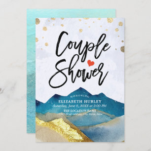 Invitation Blue Golden Mountains Couple Douche Wedding shower