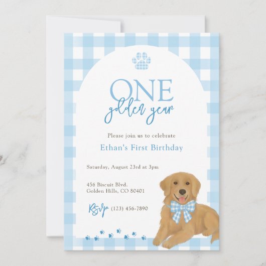 Invitation Blue Golden Retriever Un Anniversaire d'or (Devant)