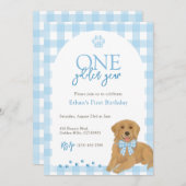 Invitation Blue Golden Retriever Un Anniversaire d'or (Devant / Derrière)