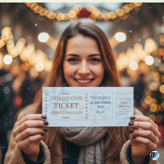 Invitation Blue & Golden Simple Fair Christmas Ticket