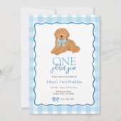 Invitation Blue Goldendoodle Dog Golden Year First Birthday (Devant)