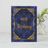 Invitation Blue Gothic & Gold encadré 40e anniversaire (Debout devant)