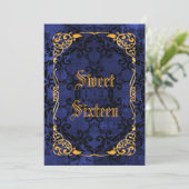 Invitation Blue Gothic & Gold Framed Sweet 16 (Debout devant)