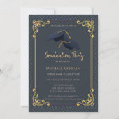Invitation Blue Grad Cap Frame Geometric Blue Graduation (Devant)