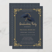 Invitation Blue Grad Cap Frame Geometric Blue Graduation (Devant / Derrière)