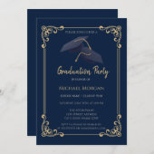 Invitation Blue Grad Cap Frame Navy Blue Graduation (Devant / Derrière)