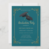 Invitation Blue Grad Cap Frame Teal Graduation (Devant)