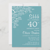 Invitation Blue Green Aqua Pine Branch Surprise 40e anniversa (Devant)