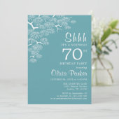 Invitation Blue Green Aqua Pine Branch Surprise 70th Birthday (Debout devant)