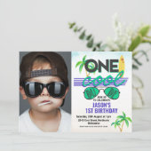 Invitation Blue Green Boys Cool Dude Photo 1er anniversaire (Debout devant)
