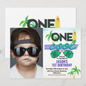 Invitation Blue Green Boys Cool Dude Photo 1er anniversaire (Devant / Derrière)