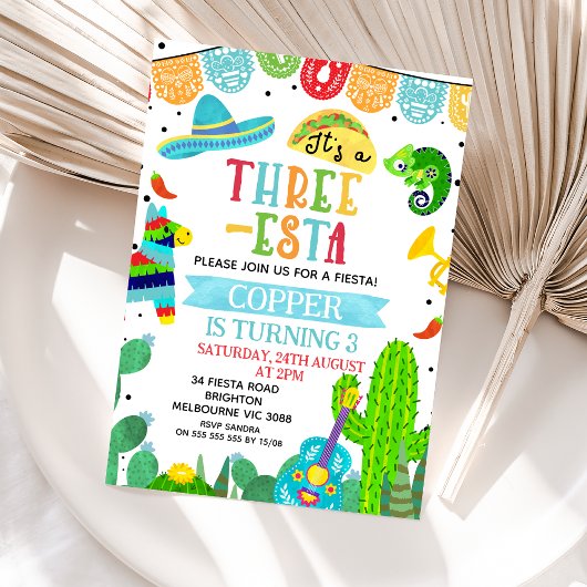 Invitation Blue Green C'est un anniversaire de fête de trois 