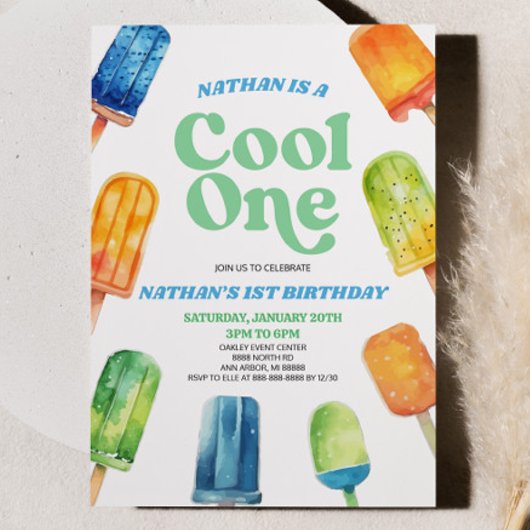 Invitation Blue Green Cool One Popsicle 1er anniversaire fête