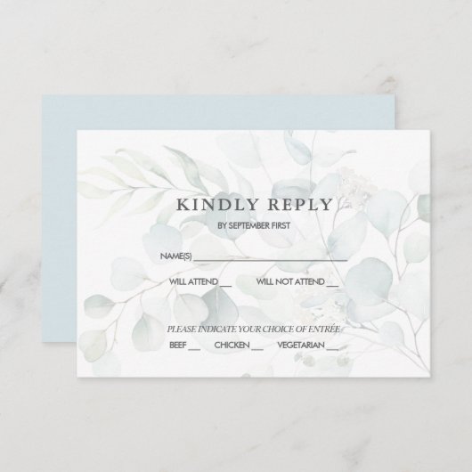 Invitation Blue Green Eucalyptus Mariage RSVP Réponse (Devant / Derrière)