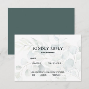 Invitation Blue Green Eucalyptus Mariage RSVP Réponse Dark I