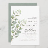 Invitation Blue Green Eucalyptus Simple Mariage de automne