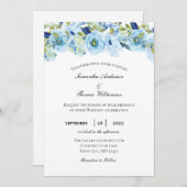 Invitation Blue Green Floral Élégant Mariage formel (Devant / Derrière)