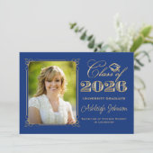 Invitation Blue, Green, Gold Class of 2026 Photo Graduation (Debout devant)