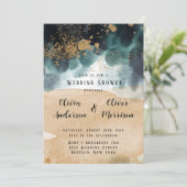 Invitation Blue Green Gold Paint Agate Plage Mariage Douche (Debout devant)